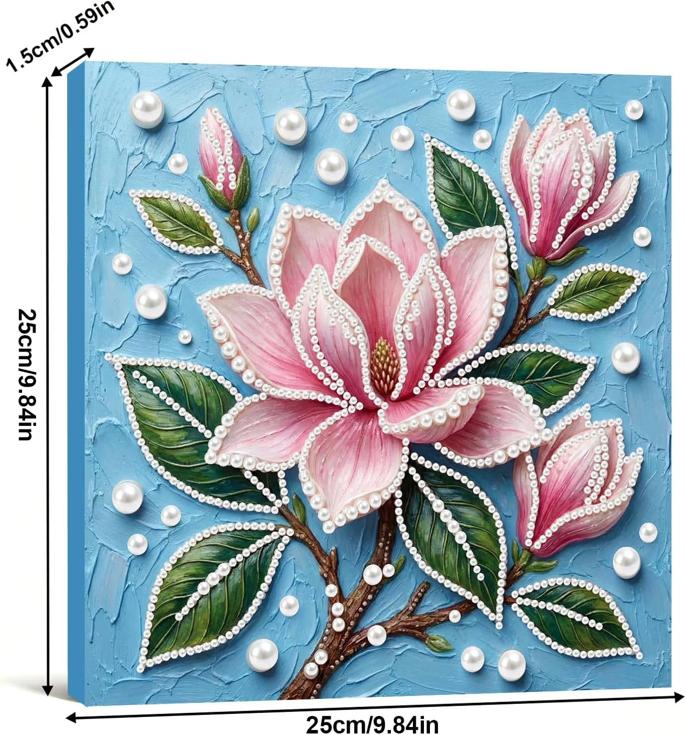 C'eitura Pink Flowers DIY Pearl Painting Art Kit with Frame - 9.84x9.84 Inch Romantic Pink Floral Pearl Gem Painting for Adults Beginners, Complete Picture Arts Craft for Home Wall Decor