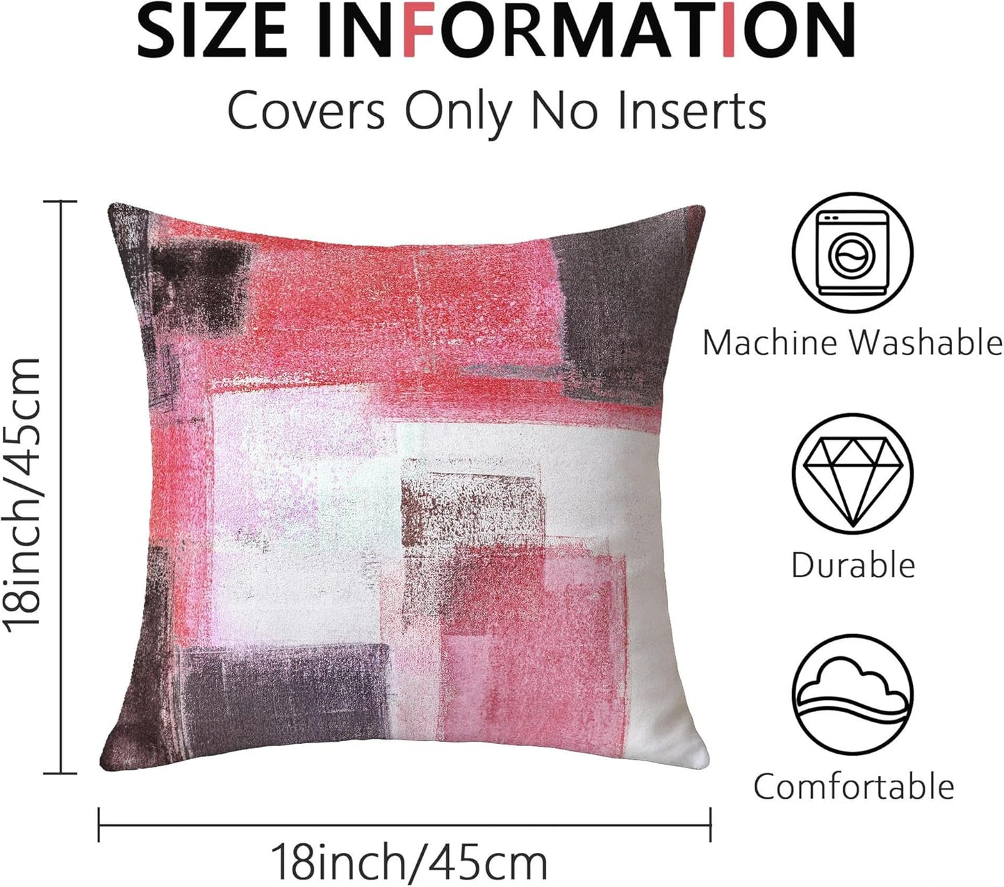 Cute Pink and Grey Throw Pillows Covers 18x18 Inch Light Gray White Cushion Cases Set of 4 Abstract Art Painting Pillowcase for Couch Bed Sofa Farmhouse Office Car Boho Spring Home Decor Gray Pink