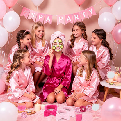 6 Set Spa Party Supplies Kit,83pcs with Satin Robes Headbands Slippers for Sleepover Slumber Birthday Party Gifts