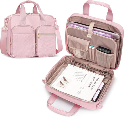 3 Ring Zipper Binder, 2 Inch Ring Binder Organizer Bag with Shoulder Strap Fits 13 Inch Laptop and 500 Sheets, Pink (Empty Bag Only)
