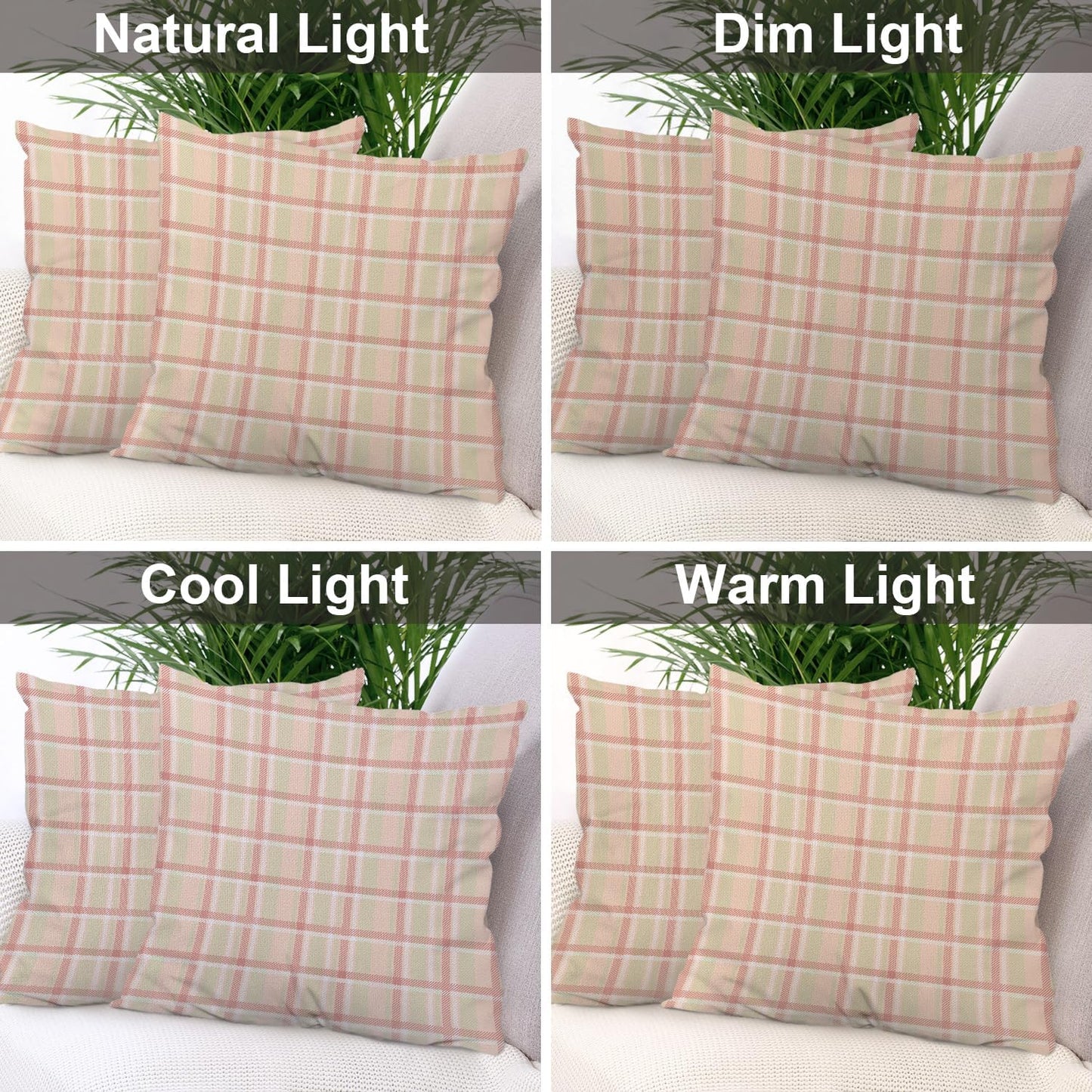 Batmerry Pastel Coral Peach Outdoor Throw Pillow Covers, Pink Tartan Plaid Abstract Apricot Indoor Pillows Digital Printing Water Resistant Linen for Couch Sofa Bed Invisible Zipper 16X16 in