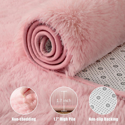 Macgace Light Pink Rugs for Bedroom Girls, 3x5 Shag Rug Fluffy Area Rugs with Non-Slip Backing for Living Room, Fuzzy Plush Carpet Washable Rug Cute Home Decor Aesthetic for Nursery Dorm Office