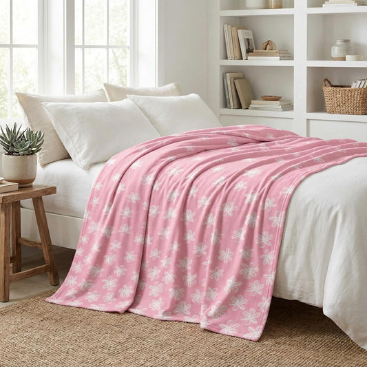 Horaldaily Spring Summer Flannel Blanket Throw, Pink Watercolor Painting Flowers Soft Fuzzy Plush Cozy Fleece Blankets for Couch Sofa Bed Lounging, Ideal Gifts for Kids Adults Wife Self, 50x60