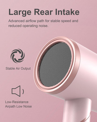 ANNLARY Hair Dryer with Comb | 1800W Blow Dryer with Diffuser for Curly Hair | Plasma Ionic Hairdryer for Frizz Control | Foldable & Protable Design for Travel | 6.5 ft ALCI Cord for Women and Men