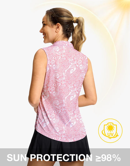 G Gradual Sleeveless Golf Shirts for Women Collared V Neck Tennis Tank Top Cooling Polo UPF 50+ Quick Dry Lightweight