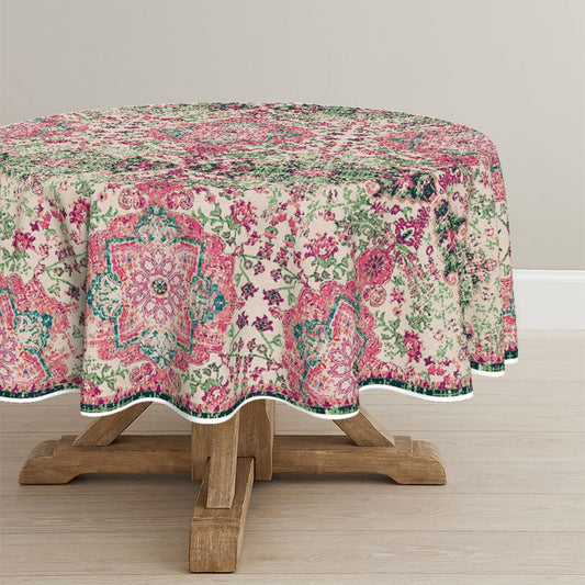 Horaldaily Boho Bohemia Style Tablecloth 70×70 Inch Round, Pink Vintage Country Rustic Farmhouse Magical Fall Orange Washable Seasonal Table Cover for Party Picnic Dinner Decor