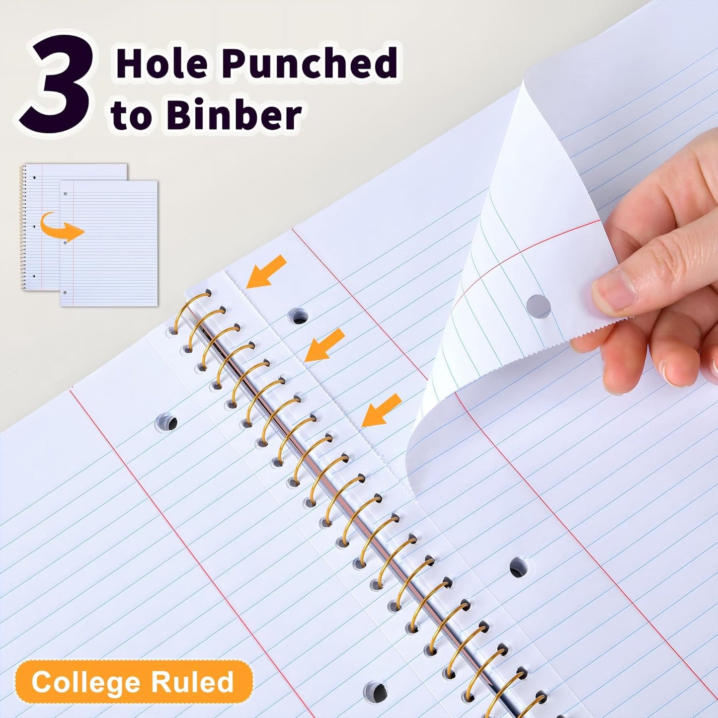 MUAHLIUB Spiral Notebook College Ruled Paper 8" x 10-1/2", 1 Subject Spiral Notebook, 3-Hole Punched Perforated Pages Ideal for School, Office, Writing, 95 Sheets Lined Journaling Notebook, Pink