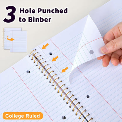 MUAHLIUB Spiral Notebook College Ruled Paper 8" x 10-1/2", 1 Subject Spiral Notebook, 3-Hole Punched Perforated Pages Ideal for School, Office, Writing, 95 Sheets Lined Journaling Notebook, Pink