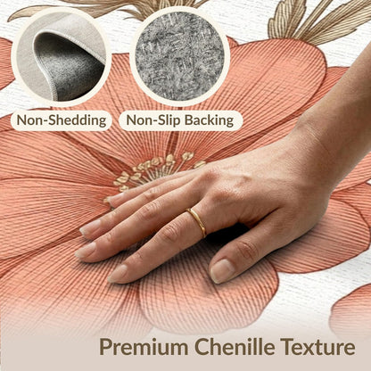 5'x7' Washable Flatwoven Rug, Peach Modern Floral Stain Resistant Area Rug for Guest Room, Lounge, Apartment, Non-Slip Low Profile Floor Covering | Ref:2129430