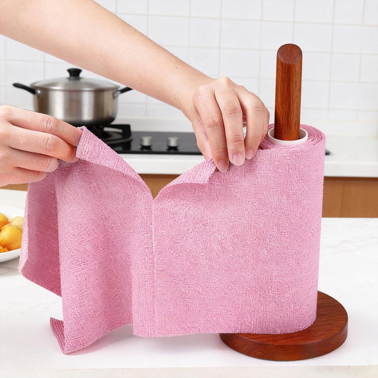 Roll Shaped Tear-Away Dish Cloth, High Capacity Pink Towels, Reusable Washable Kitchen Towel Rolls, Super Absorbent and Thick Microfiber Cleaning Cloths for Commercial Washroom