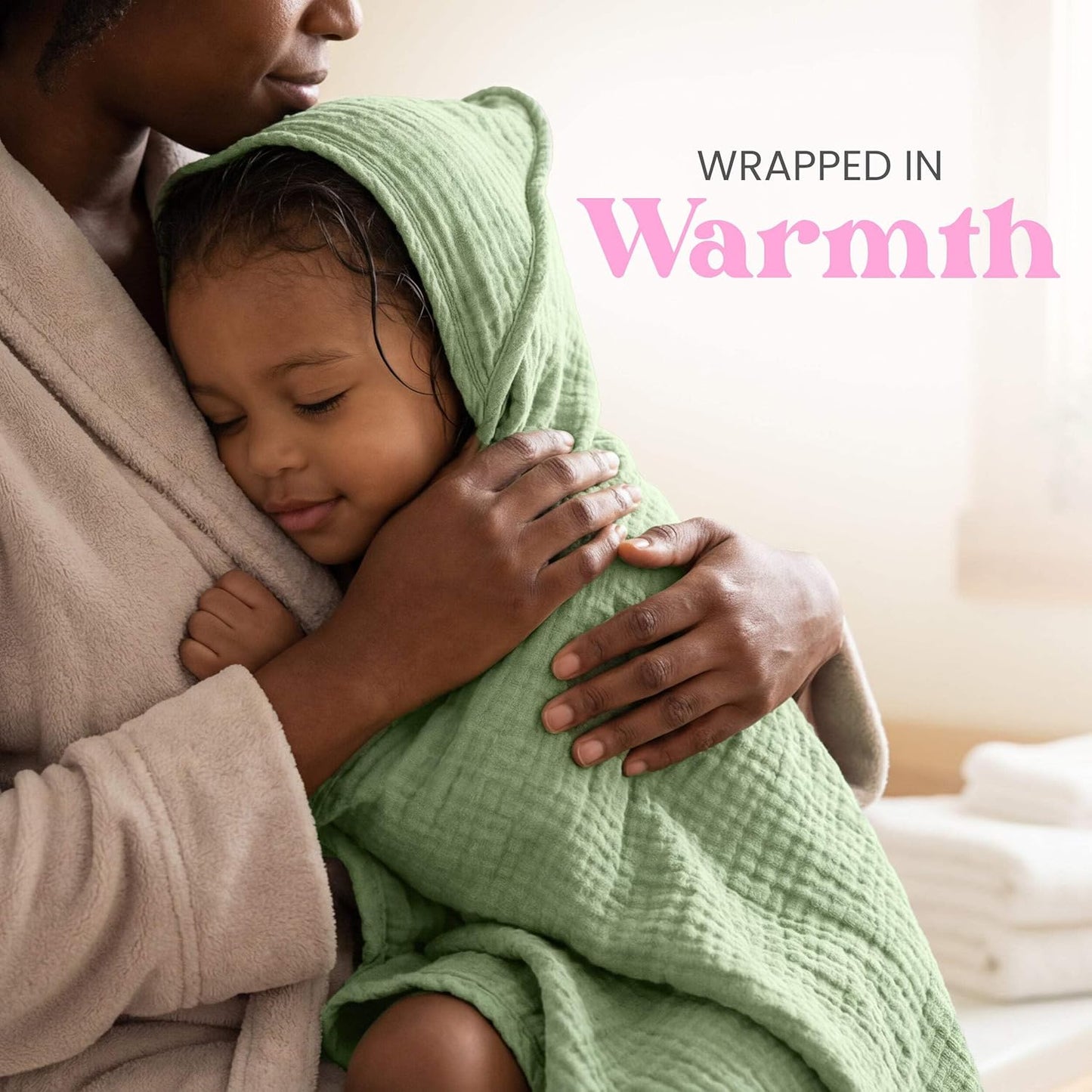 Mère & Moi: Muslin Hooded Baby Bath Towel – 2 Pack, Pink & Peach - 30", Soft Cotton, Absorbent, Quick-Dry, Oeko-TEX, Pool-Water, Newborn-Toddler Care