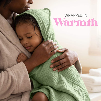 Mère & Moi: Muslin Hooded Baby Bath Towel – 2 Pack, Pink & Peach - 30", Soft Cotton, Absorbent, Quick-Dry, Oeko-TEX, Pool-Water, Newborn-Toddler Care