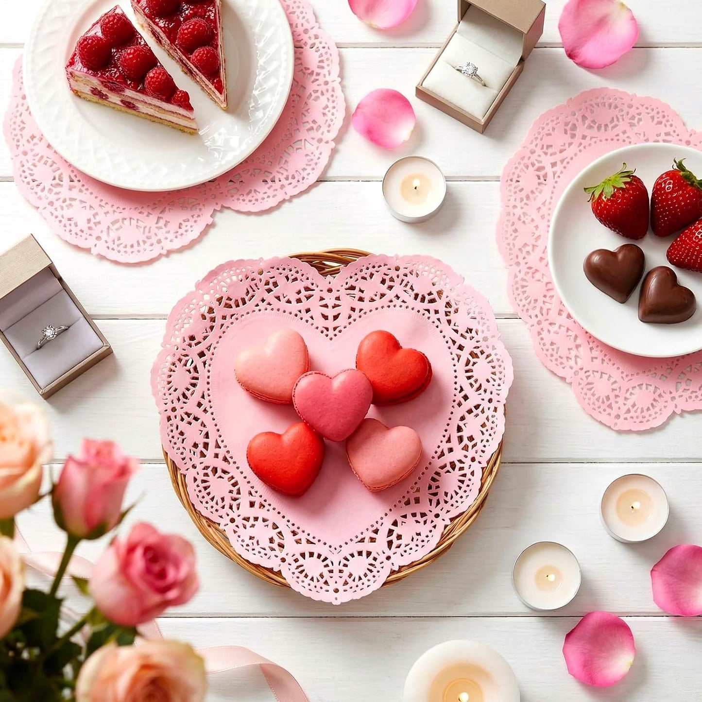 Cinnvoice 100 Pcs Heart Doilies Heart Paper Doilies Party Lace Paper Placemats Disposable Placemats for Wedding Birthday Cakes Desserts Snack Tableware Decoration(Pink,10 Inch)