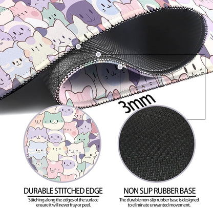 Cute Pink Cat Gaming Desk Mat, Computer Keyboard Large Extended Kawaii Pastel Cat Mouse Pad for Office and Home, 31.5×11.8 Inches, XL