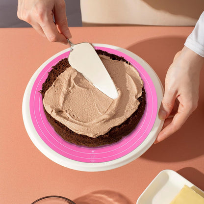 2 PCS 12 Inch Silicone Cake Mat, Pink Round Baking Mat with Measurements Reusable Cake Turntable Mat Non-Stick Heat Resistant Pastry Mats for Rolling Out Dough Cake Pizza Cookies