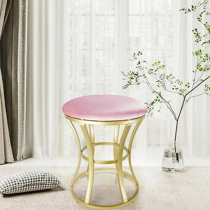 Velvet Round Vanity Stool Chair,Pink Velvet Footrest Ottoman Foot Stool Seat with Golden Metal Legs,Makeup Chair for Bathroom Vanity,Bedroom,Living Room