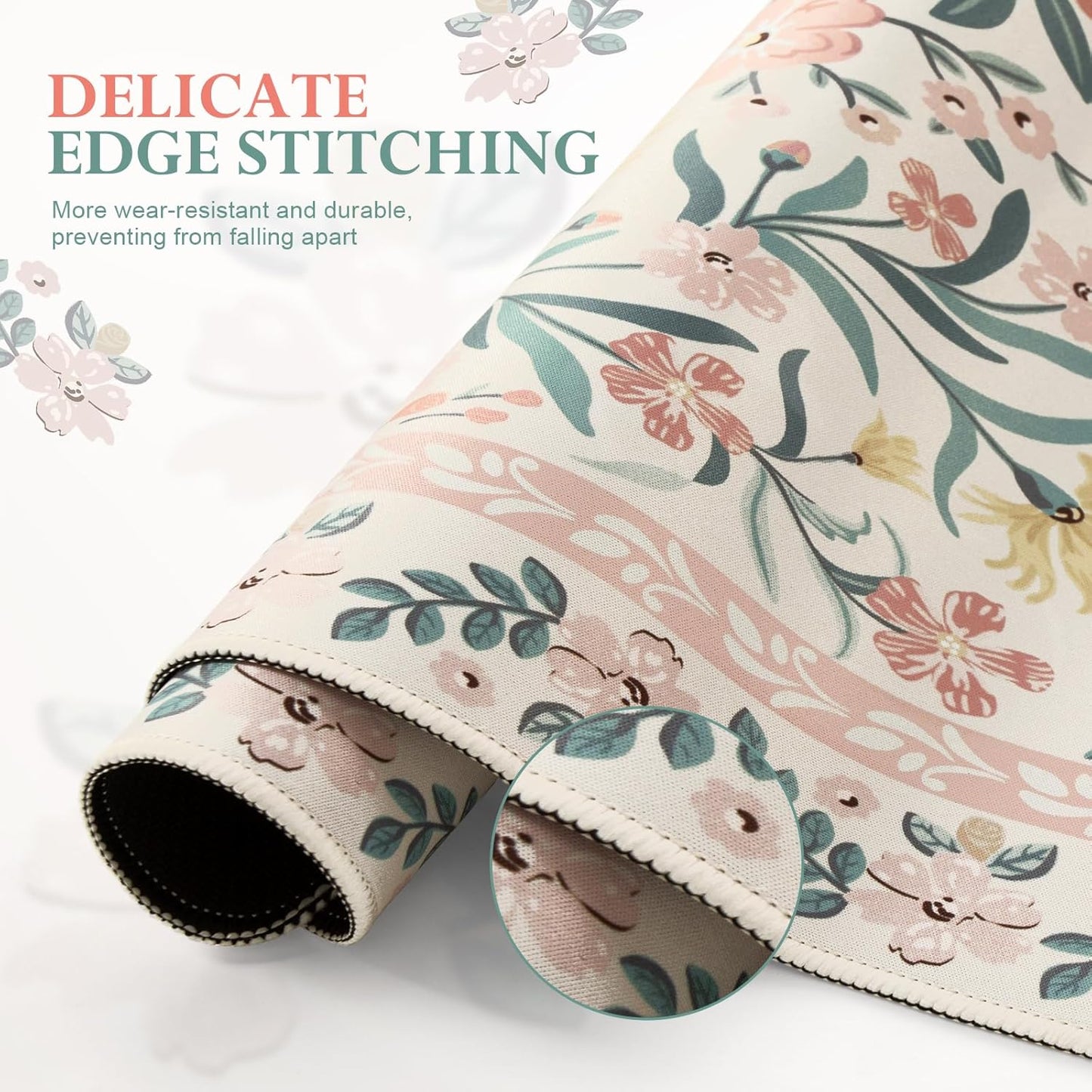iLeadon Pink Desk Mat Set Cute, Non-Slip Mouse and Keyboard Pad Mat for Desk, Ergonomic Desk Mouse Pad Extra Large, Floral Teacher Desk Mat with Wrist Rest for Women Home Office