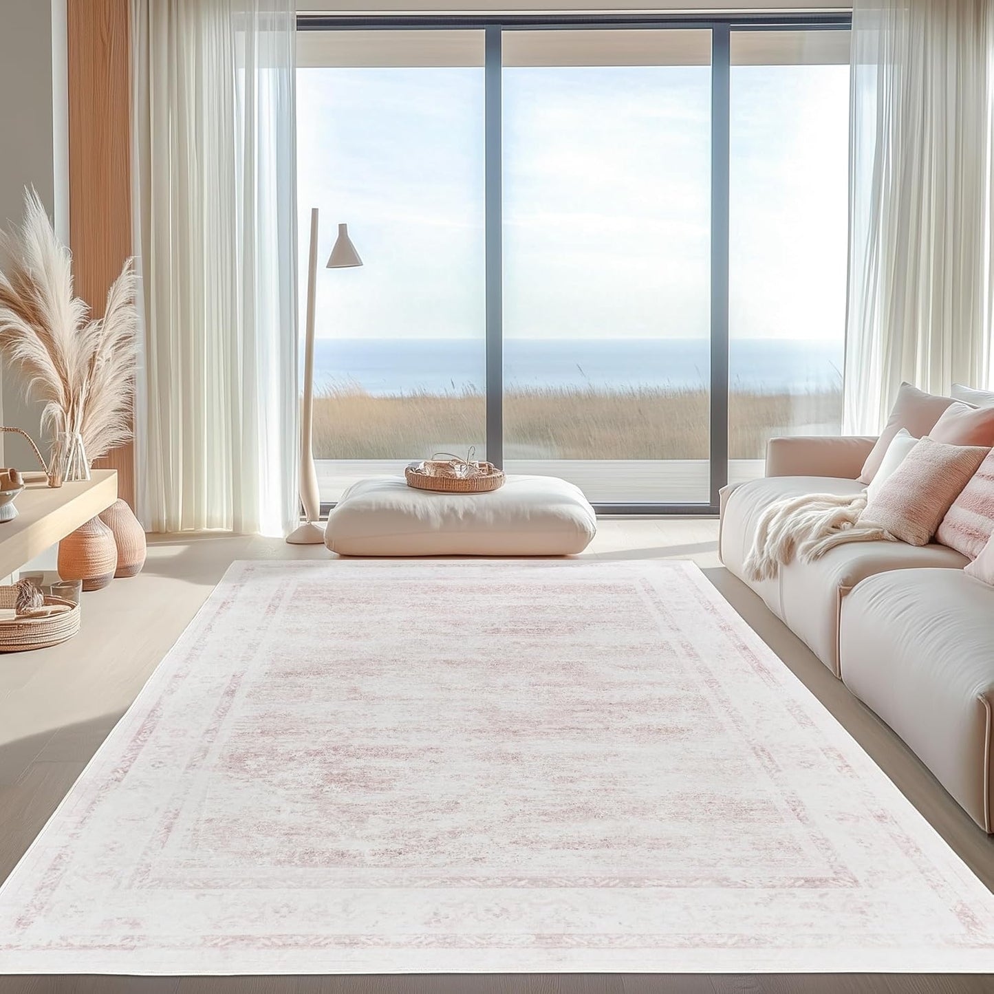 LAISE 5x7 ft Area Rug Pink – Boho Indoor Rug, Machine Washable, Non-Slip, Low Pile Rug for Living Room, Bedroom, Dining, Home Office