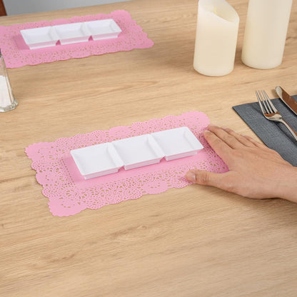 Restaurantware-Pastry Tek 12 x 7 Inch Paper Lace Doilies, 100 Rectangle Disposable Table Doilies - Elegant Lace Finish, Long Lasting, Pink Paper Lace Doilies, for Pastries, Cupcakes, Desserts