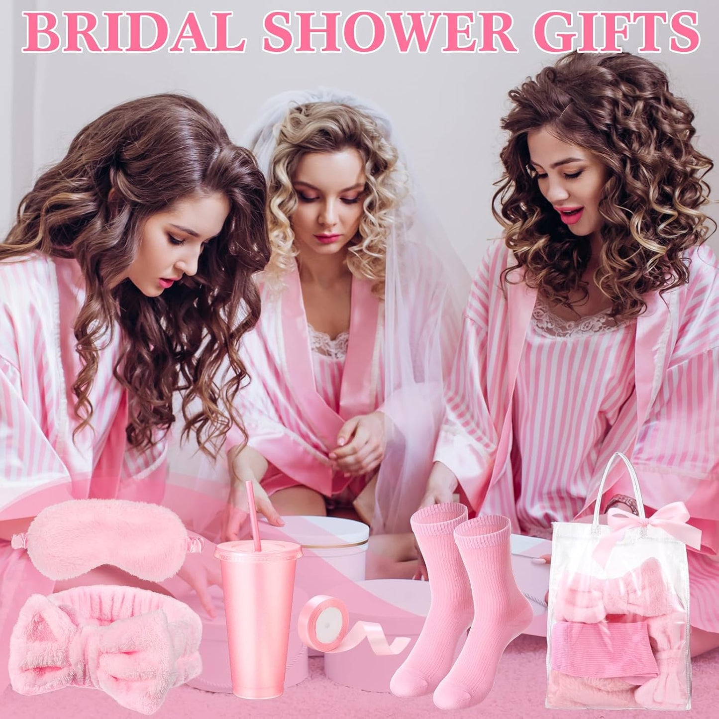 Suncalla 31 Pcs Spa Party Favors Sleepover Party Supplies Pink Bow Spa Headbands Eye Masks Socks Glitter Cups Gift Bag with Ribbon for Women Wedding Bridal Shower Bridesmaid Gifts Graduation Gift