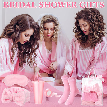 Suncalla 31 Pcs Spa Party Favors Sleepover Party Supplies Pink Bow Spa Headbands Eye Masks Socks Glitter Cups Gift Bag with Ribbon for Women Wedding Bridal Shower Bridesmaid Gifts Graduation Gift