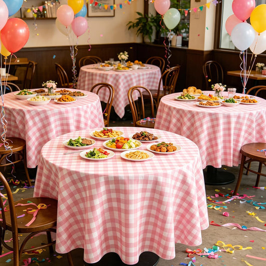 3 Pack Pink Round Tablecloth Pink and White Circular Checkered Table Covers Easter Round Tablecloth Outdoor and Indoor Party Decorations for Picnic Barbecue Holiday Party Supply 84 Inch