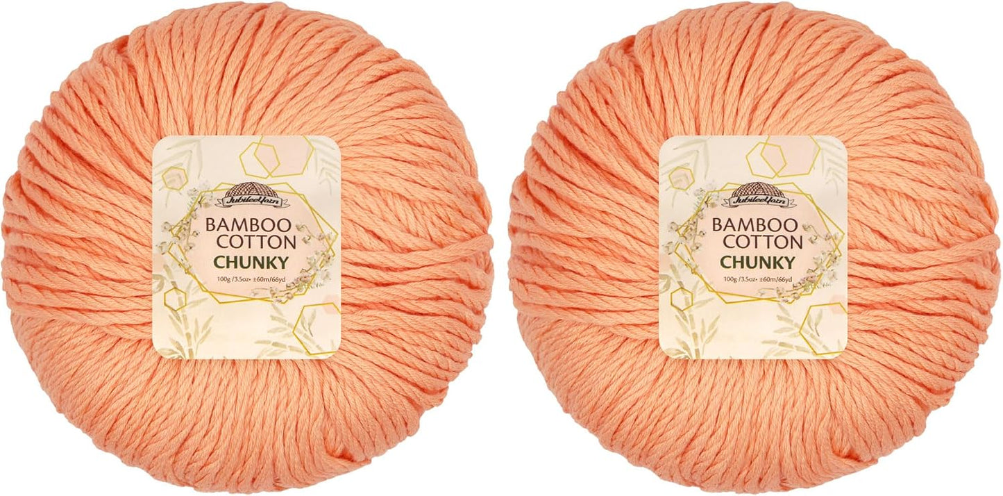 JubileeYarn Bamboo Cotton Chunky Yarn - 100g/Ball - Peach Cobbler - 2 Balls