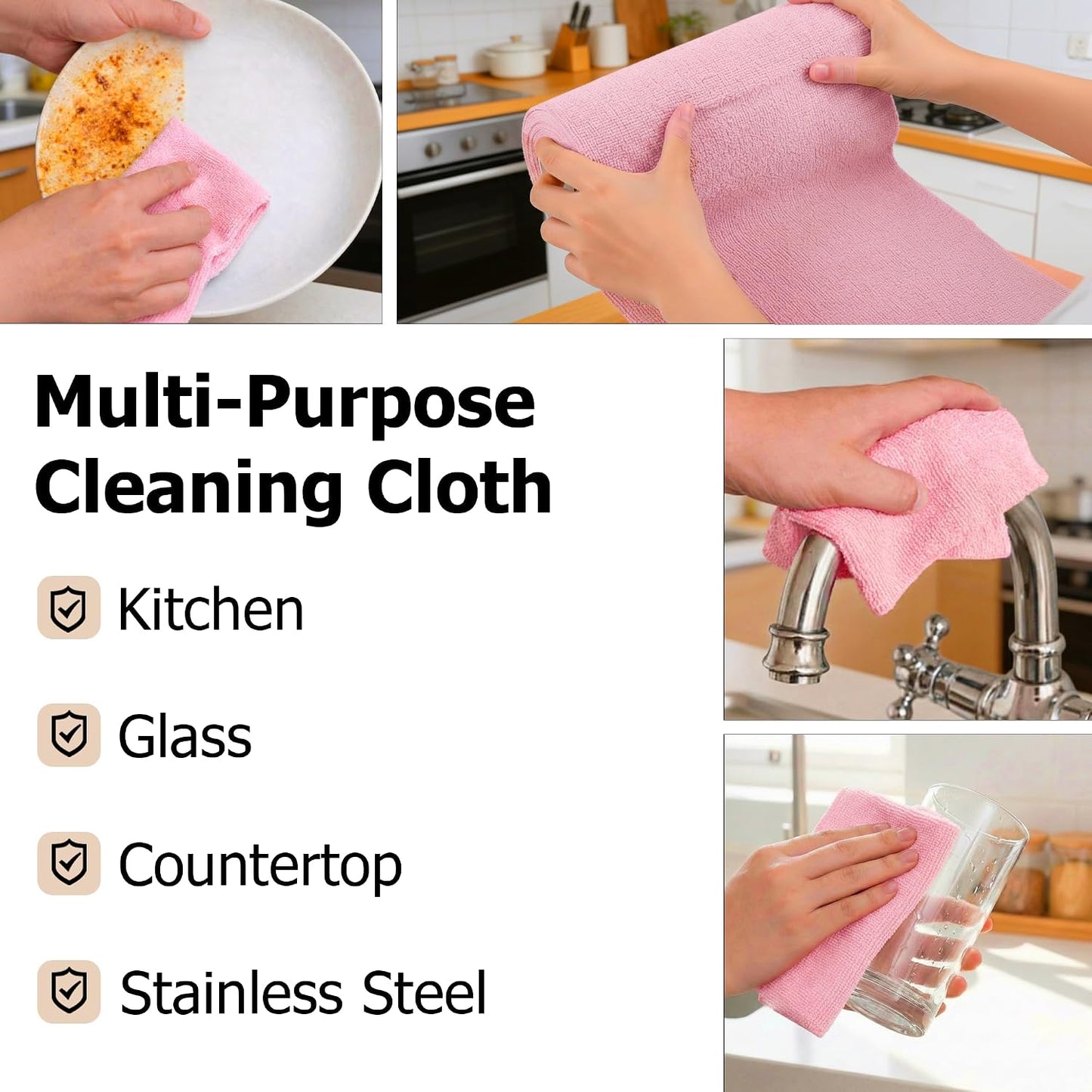 Microfiber Cleaning Cloth Roll 20 Sheets 11" x 10" Tear Away Microfiber Towel Roll Reusable Paper Towels Washable Ultra Absorbent Lint-Free Cleaning Cloths for Kitchen, Car and Home Use, Pink
