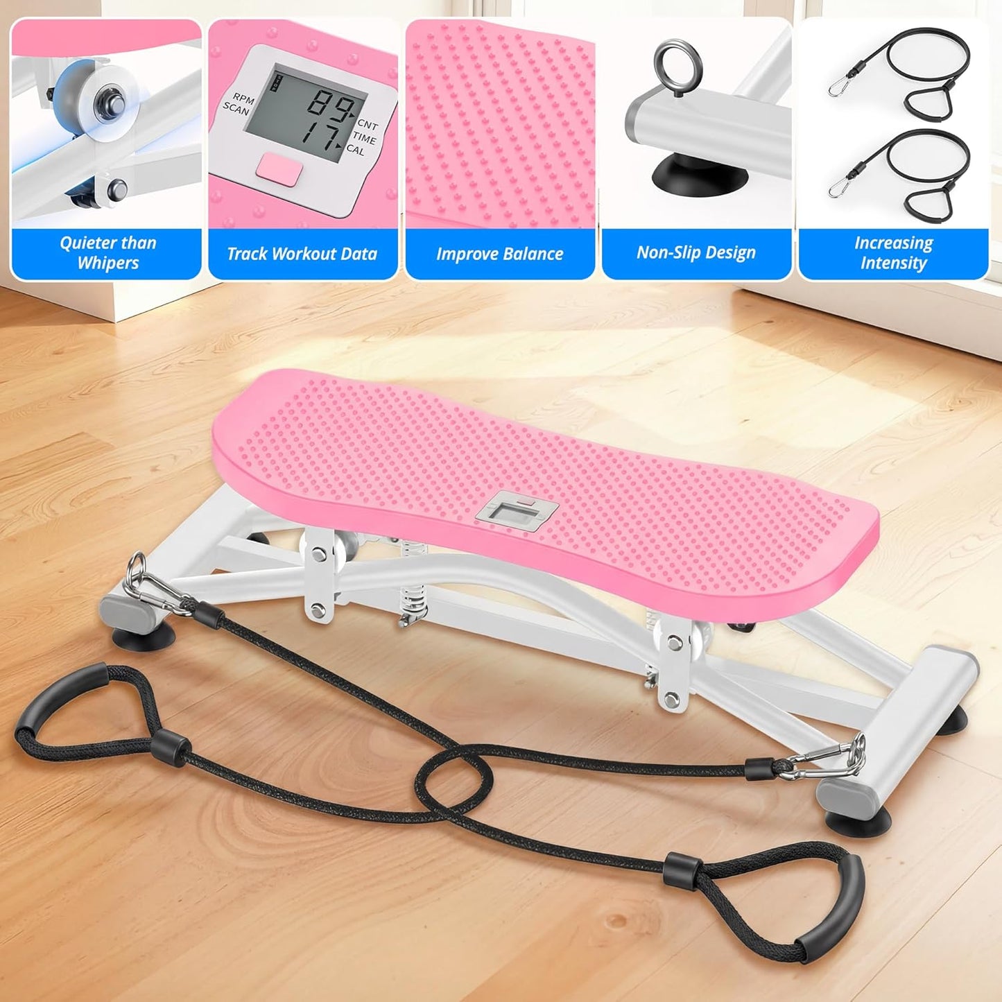 RYGEO Balance Board with Resistance Bands, Versatile Rocking Stepper, Wobble Board Featuring LCD Monitor, 330 lbs High-Capacity Ski Twister Trainer for Full Body Exercise at Home