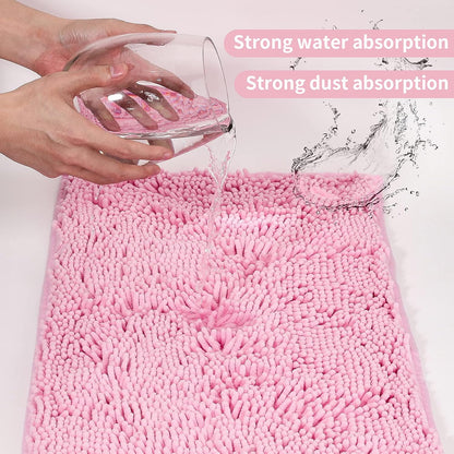 LanYunUmi Rugs for Bathroom Slip-Resistant Shag Chenille Bath Mat Extra Soft and Absorbent Rug Shower Room Machine-Washable Fast Dry（Pink 17"x24"）
