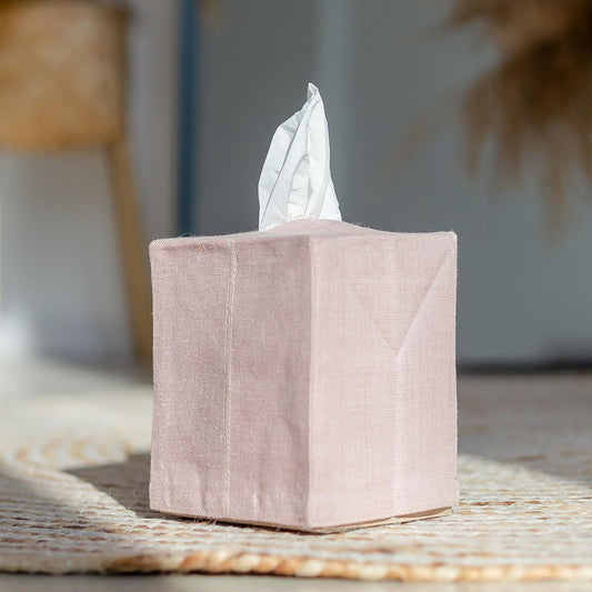 Linen Tissue Box Cover. Square Tissue Box Holder for Bathroom and Office. Coffee Table Decor. (Dusty Pink)