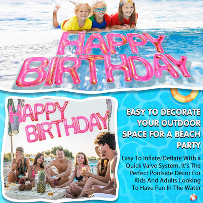 Shappy Happy Birthday Pool Large Floating Letter Balloons with Adhesive Dots Inflatable Pool Decorations for Summer Birthday Party