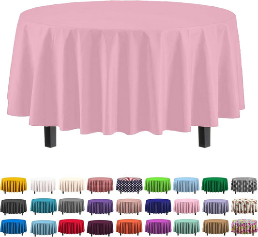 Exquisite Party Solids Pink Round Plastic Tablecloth - 84 Inch, 4 Pack