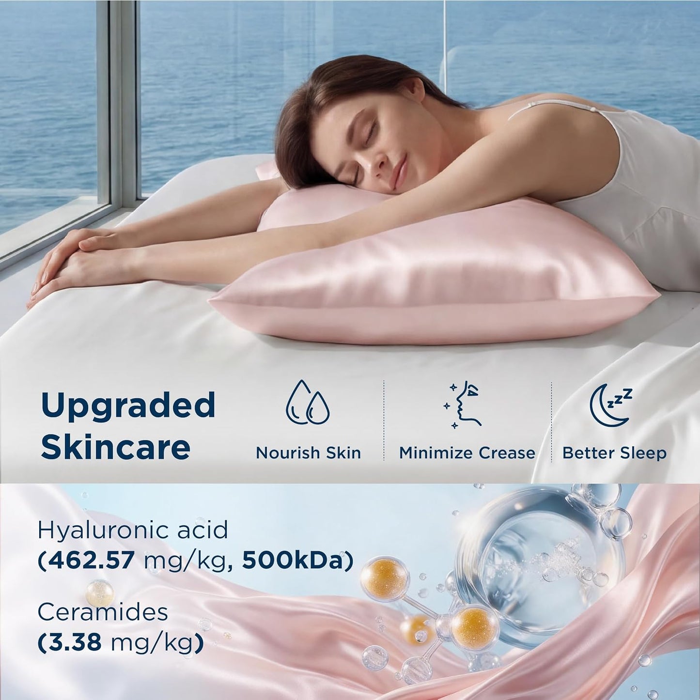 Bedsure Cooling Pillowcase for Hot Sleepers, Silk Like Pillow Case Queen Size Set of 2, Reduce Wrinkles & Frizz-Free Hair, Infused with HA & Ceramides for Skin, Hidden Zipper, Queen, Pink