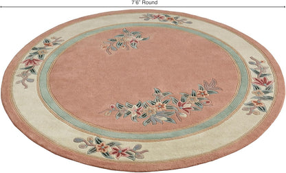 Touch of Class Elegant Corner Floral II Round Rug | Coral Peach | 7 feet 6 inches | Handcarved, Hand-Tufted, Luster Washed, Thick Pure Wool Circle Rug with Traditional Flowers