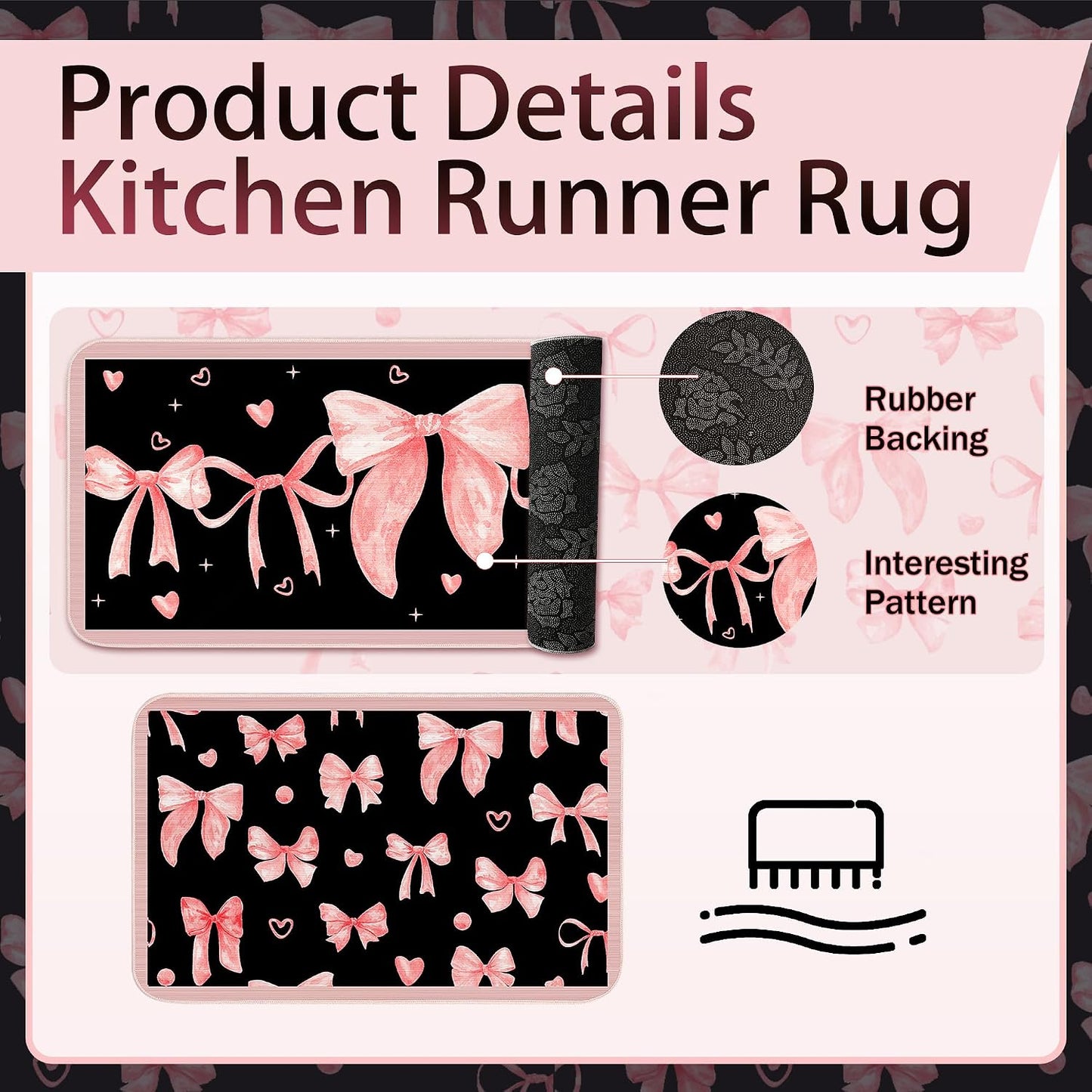 10 Pcs Cute Pink Bow Kitchen Decor and Accessories - Valentines Day Sets 4 Dish Towels 2 Pot Holders 2 Oven Mitts 2 Rugs for Kitchen Bathroom Home Cooking Housewarming Baking Daughter Mom Gift
