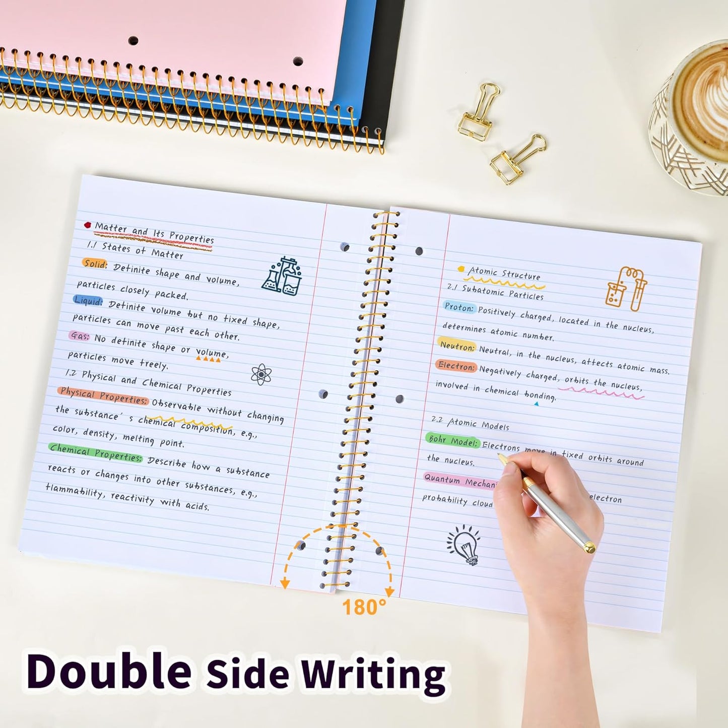 Spiral Notebook College Ruled Paper 8" x 10-1/2", 1 Subject Spiral Notebook 80GSM Paper, 3-Hole Punched Perforated Pages Ideal for School, Office, Writing, 75 Sheets Lined Journaling Notebook, Pink