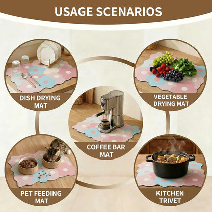 Dish Drying Mat for Kitchen Counter,Super Absorbent Pad Non-Slip Drain Pad Quick Dry Mats,Fast Drying Bar Mat for Dishes,Cups, Utensils,Flower Pattern,19.69"x15.75" Pink
