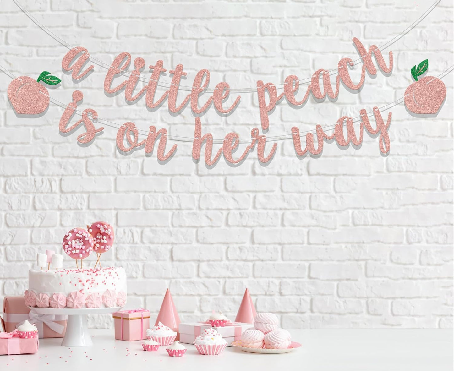 A Little Peach Is on Her Way Banner, Peach Girl Baby Shower Party Decorations, Peach Themed Kids' First Birthday Party Supplies Rose Gold Glitter