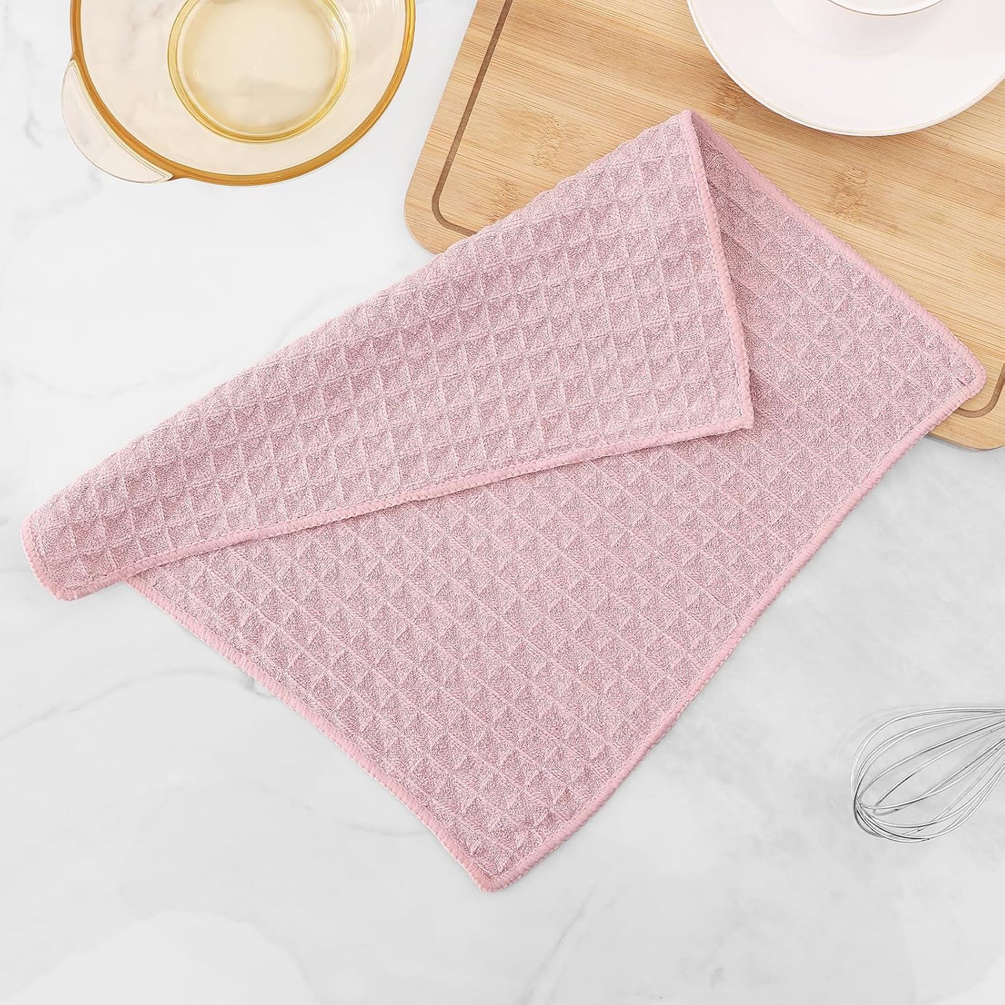 Homaxy Microfiber Waffle Weave Kitchen Dish Cloths, 12 x 12 Inch Ultra Absorbent and Solid Color Dish Towels for Kitchen Fast Drying Dishcloth for Washing Dishes, 6 Pack, Pink