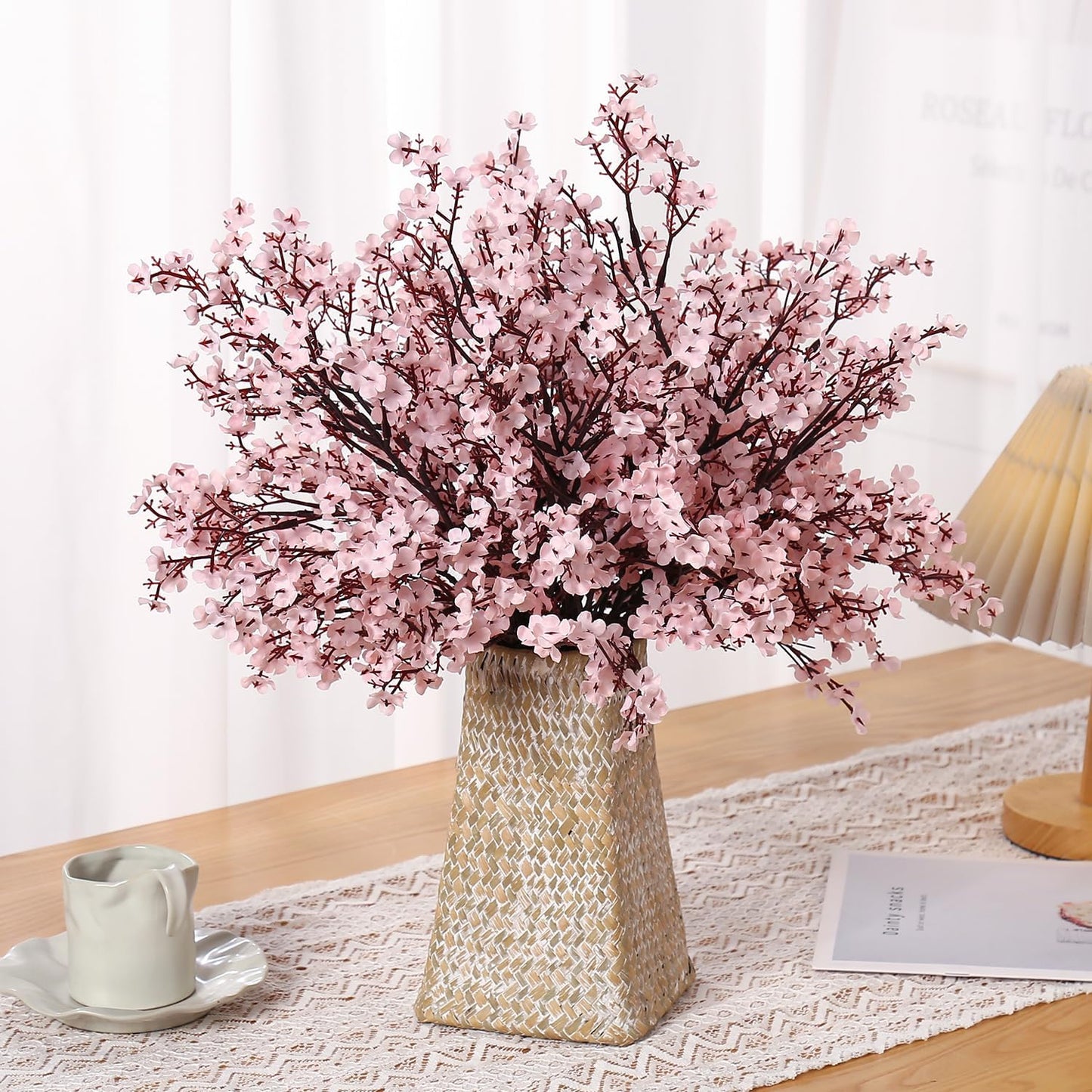 8Pcs Baby’s Breath Artificial Flowers Pink Real Touch Silk Babys Breath Artificial Flowers Bulks for Home Office Wedding Decor, Indoor Outdoor Decor Table Centerpiece(8Pcs, Pink)