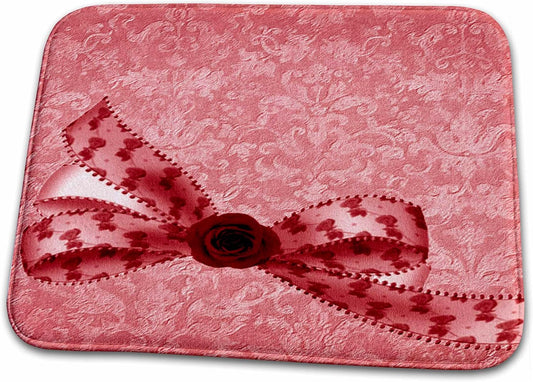 Bathroom Bath Rug Mat - Pink and Burgundy Roses Bow on deep Peach Pink Grunge Damask Background Girly Satin Bow Grunge Damask Rose Roses Flower Floral