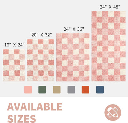 CozeCube Bath mats for Bathroom Non Slip, Fluffy Absorbent Microfiber Bath mat Washable, Aesthetic Bathroom Rugs, Cute Pink Checkered Bath mat, Pink, 24" x 36"
