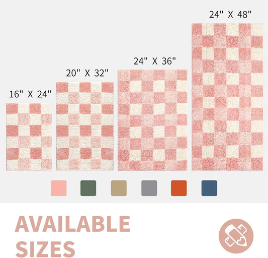 CozeCube Bath mats for Bathroom Non Slip, Fluffy Absorbent Microfiber Bath mat Washable, Aesthetic Bathroom Rugs, Cute Pink Checkered Bath mat, Pink, 24" x 36"