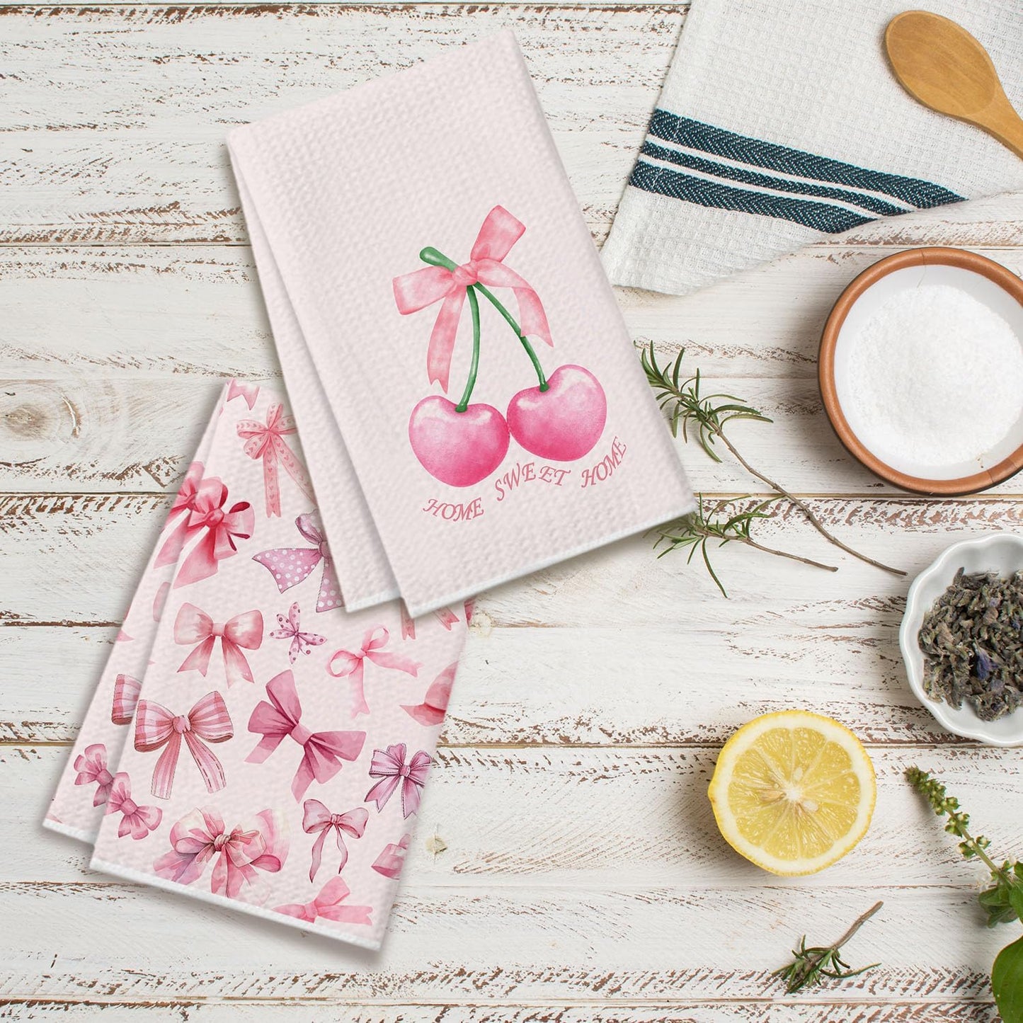Coquette Trendy Rose Kitchen Towels - Chic Party Accents Hand Towels - Blush Tea Towels for Bathroom Culinary Design - Girls Room Styling Adorable Dish Towels Set of 2 18x26 Inch