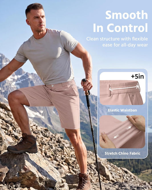 Wulcea Men's Golf Shorts 9" Chino Stretch Fabric Elastic Waist Quick Dry Water Resistant Casual Dress Work with Phone Pocket