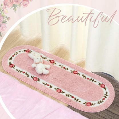 Drydiet 3 Pcs Rose Flowers Coquette Bathroom Rugs Set Rose Flower Area Rugs Non Slip Absorbent Washable Door Mat Floral Bathroom Carpet Coquette Decoration for Home Hotel, 3 Shapes(Pink)