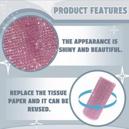 Bling Car Tissue Holder for Cup Holder – Sparkly Rhinestone Round Tissue Dispenser with 1 Pack Tissues – Fits Standard Auto Cup Holders – Stylish Car Interior Accessory for Women(Pink)