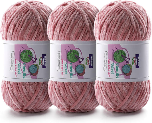 3 Skeins Soft Fluffy Velvet Yarn, Chenille Chunky Yarn for Hand Knitting and Crocheting DIY Craft, Amigurumi Crochet Yarns（3×196.8yds, 3×3.5oz） (Peach Pink)