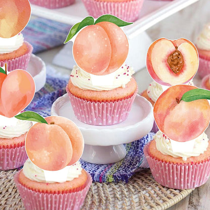 Peach Cupcake Toppers Birthday Party Decorations 48PCS Peach Cupcake Picks Sweet Peaches Fruits Cake Decor for One Sweet Summer Baby Shower Supplies